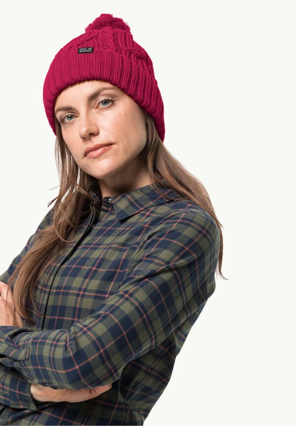 STORMLOCK POMPOM BEANIE - cranberry ONE SIZE - Windproof knitted